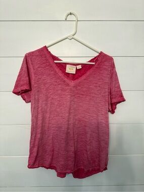 Anthropologie Faded Rose V-Neck Short Sleeve Tee